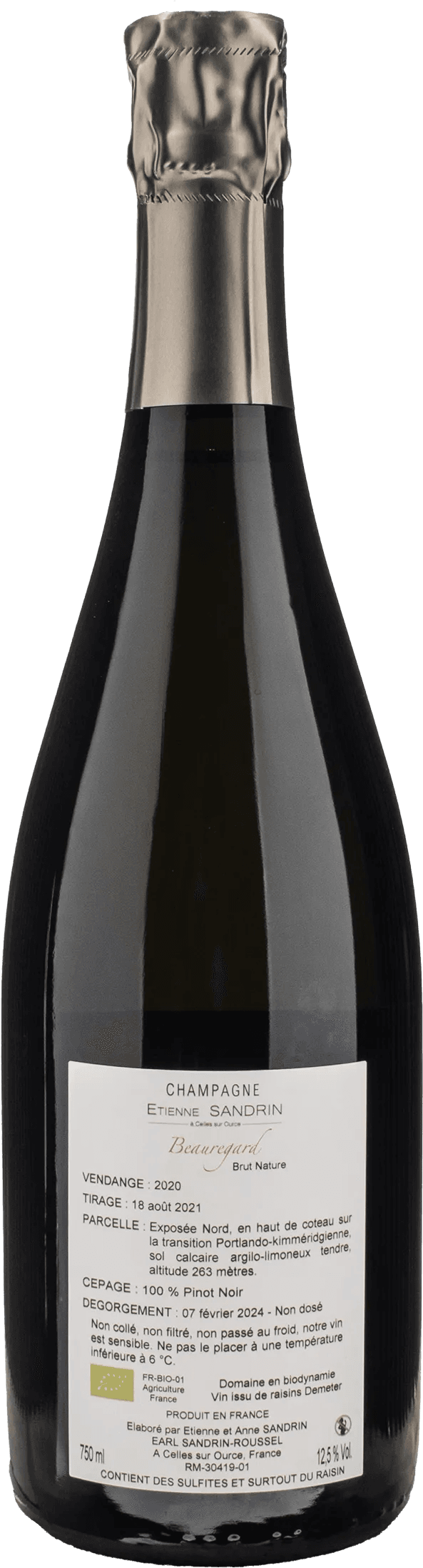 Etienne Sandrin Champagne Beauregard Brut Nature