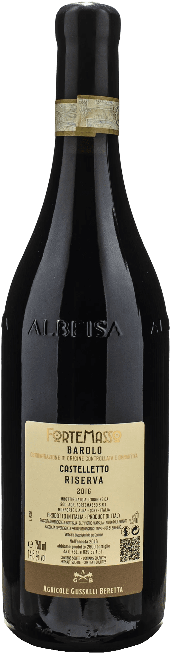 Fortemasso Barolo Castelletto Riserva 2016