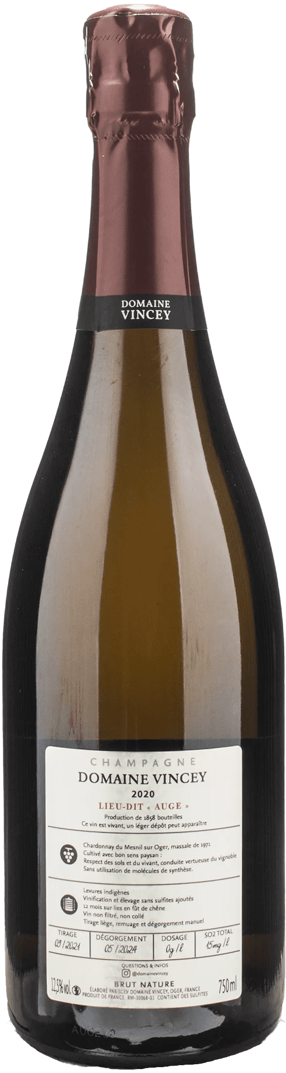Vincey Champagne Grand Cru Auge Brut Nature 2020