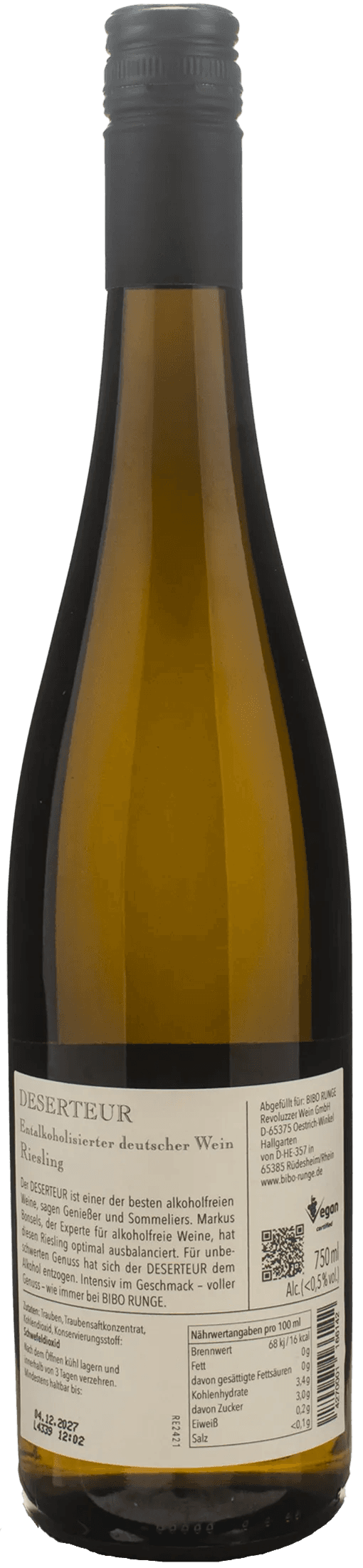 Bibo Runge Deserteur Rheingau Riesling Zero Alcol