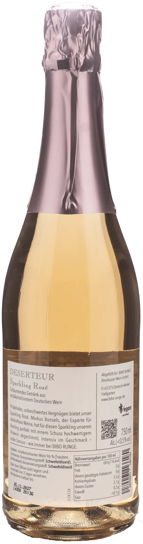 Bibo Runge Deserteur Rosè Sparkling Zero Alcol