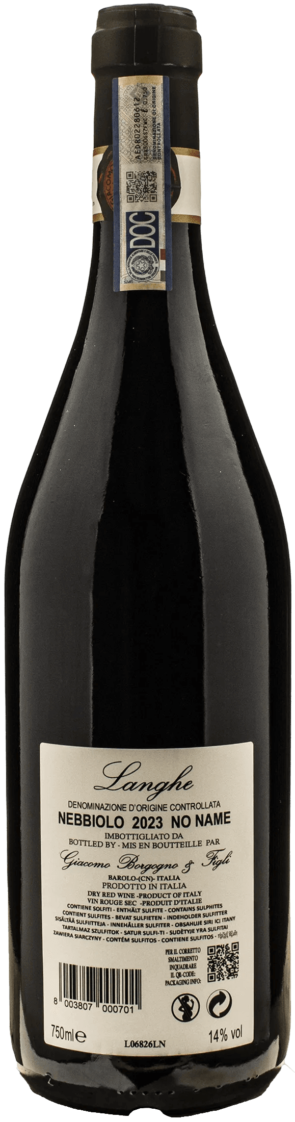Giacomo Borgogno Langhe Nebbiolo No Name 2023