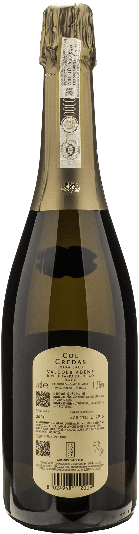 Adami Valdobbiadene Prosecco Rive di Farra di Soligo Extra Brut Col Credas 2024