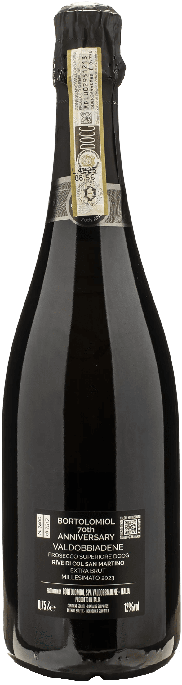 Bortolomiol Valdobbiadene Prosecco Superiore Rive Col San Martino 70th Anniversary Extra Brut 2023