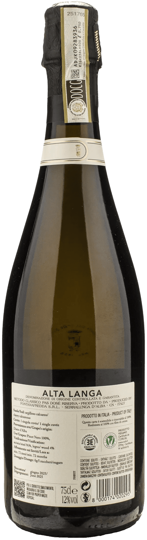 Fontanafredda Alta Langa Riserva 72 Mesi Blanc de Noirs Pas Dose Vigna Gatinera 2018